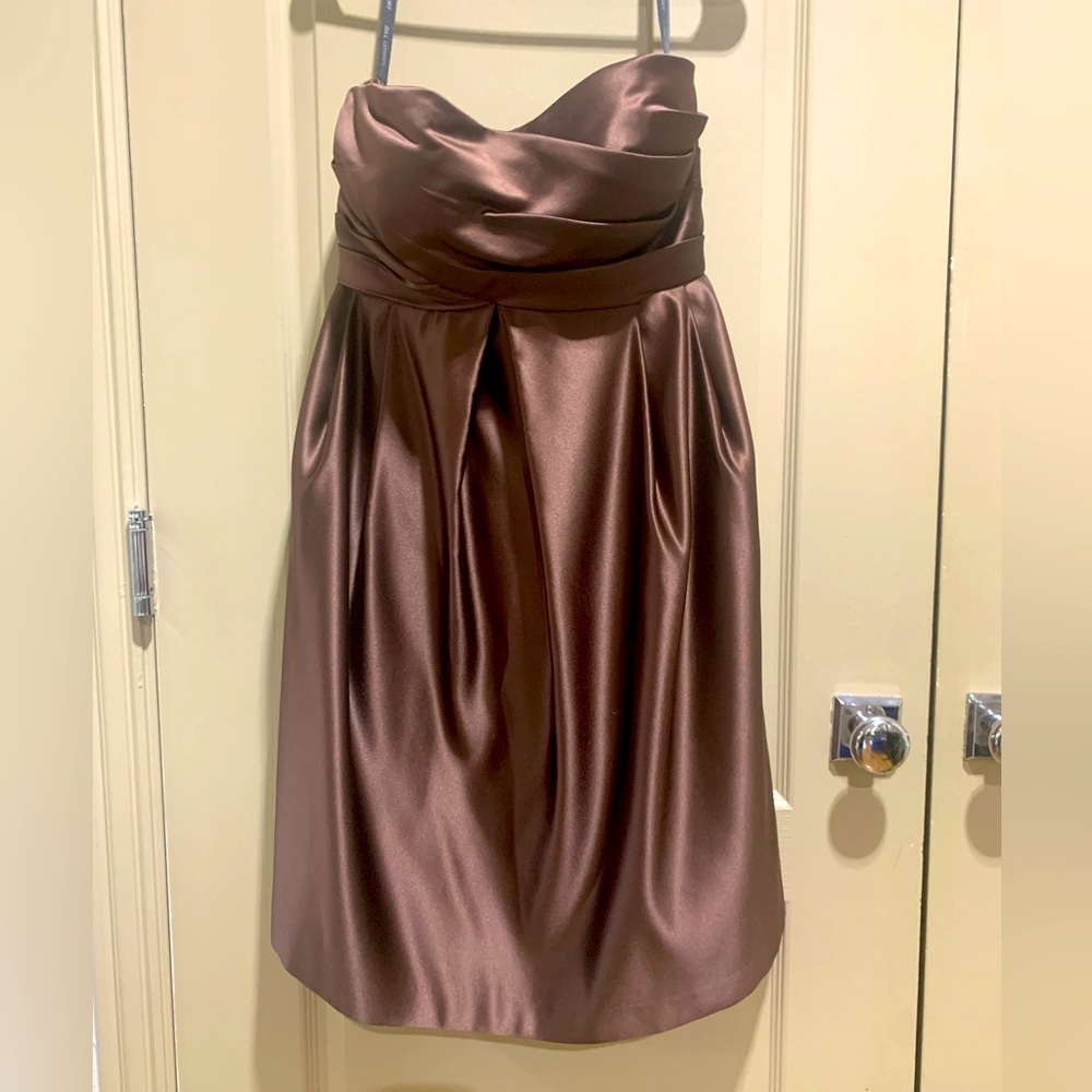 NWOT Bill Levkoff Bronze/Brown Metallic Strapless Dress 16